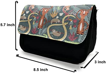 Зачудувачки случај со молив во џунгла, крокодил тигар змија пролет, торба со молив со ткаенини со двоен патент, 8,5 x 5,5, повеќебојни