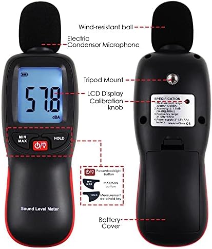 Тестер на звук на звукот на мерачот BBSJ Decibel 30 ~ 130DBA Волумен на бучава Мерење и мониторинг Инструмент Дигитален LCD дисплеј