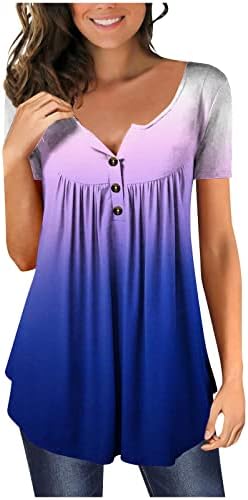 Xipcokm кратка ракав маичка за жени против вратот Хенли кошули скријте го стомакот лабава проточна блуза од туника 2022 случајна летна врвна тема