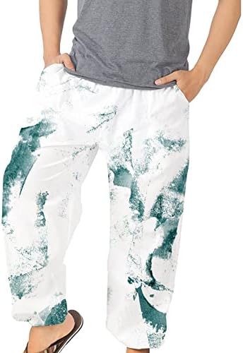 4ZHUZI машки лесни јога панталони мода широка нога со високи половини џемпери за редовно вклопување панталони за печатење на плажа, пантоло