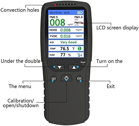 XDKLL 9 во 1 Монитор за квалитет на воздухот Анализатор на гас PM2.5 PM1.0 PM10 PM10 HCHO TVOC детектор за детектор за прашина Тестер Темски и влажност на сензорот за влажност