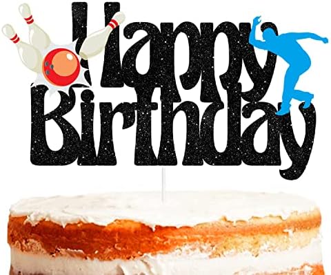 Црн сјај куглање торта Топер момче девојче среќно роденденски забави украси за куглање штрајк играч за забава Тема украси