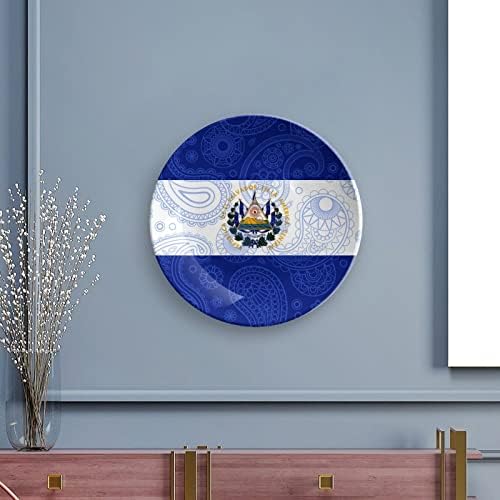 Ел Салвадор Пејсли Знаме Керамичка Коска Кина Декоративни Плочи Со Штанд Виси Орнаменти Вечера Плочи