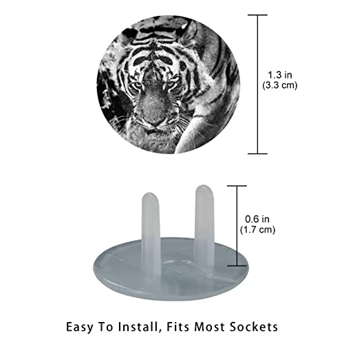 Fierce Tiger Animal King Ching Outlet Plug опфаќа 12 пакувања - капаци за приклучок за безбедност на бебиња - трајни и стабилни
