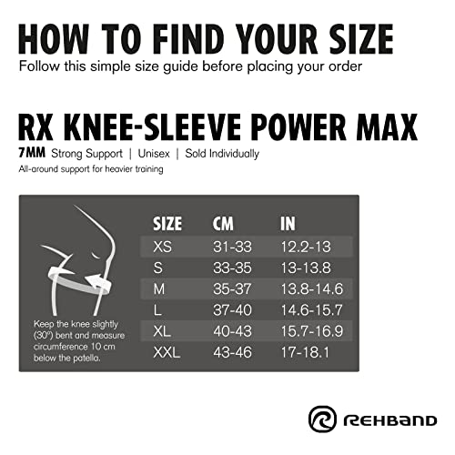 Rehband 7mm Колено ракав за напојување Макс, поддршка на коленото Неопрена за бодибилдинг, електрична енергија, CrossFit & Тешко