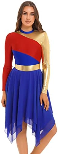 Yealdorенски метален блок во боја, пофалби, танцувачки фустан со долг ракав литургиски поклони фустани лирски танцувачки облеки