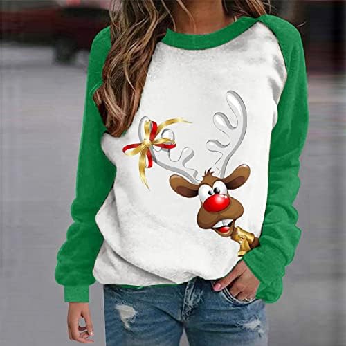Пулвер за женски долги ракави врвови Божиќна 3Д печатена маица маичка мода о-врат-маички блуза Туника врвови