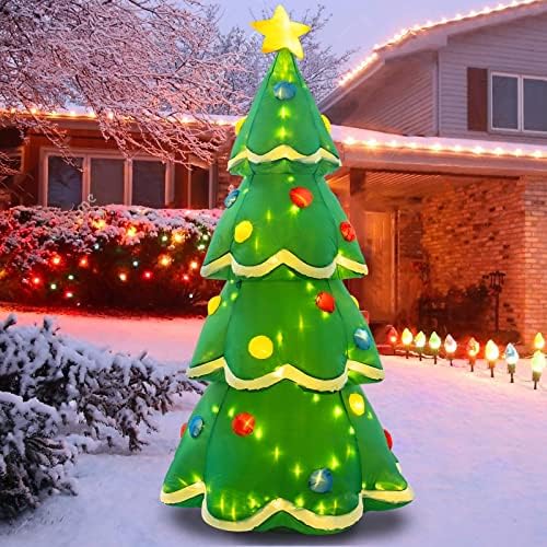Е, Ембрит 7 метри Божиќно надувување на дрво со 200 солисти топли бели светла, избувнете дрво на отворено Божиќни украси за двор,