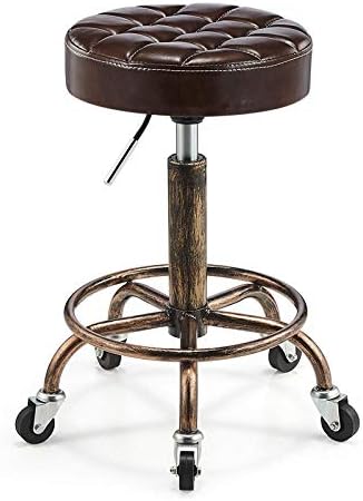 Фризери за килими кои сечат столче на тркалото ， вртливата канцеларија столче со кафеава пун-синтетичка кожа седиште ， прилагодлива висина 48-58 см ， Поддржана теж?