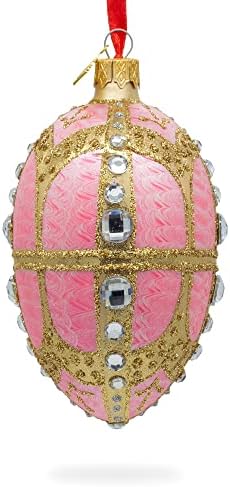 Дијаманти на злато и розово стакло украс од јајце 4 инчи