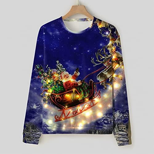 Мажи зимски есенски обичен o врат долг ракав Божиќ печатен пулвер џемпер врвен блуза симпатичен ракав