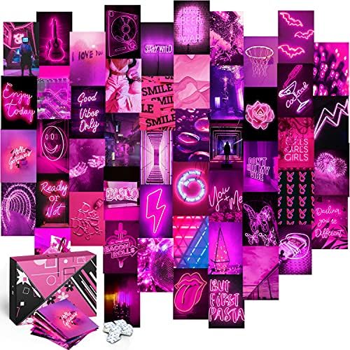 Комплет за колаж со розови wallидови од Koll - 50 сет 4''x6 '' отпечатоци естетски wallидни слики неонски постери топло розово wallидно декорирање Декорација на колаж за тинејџ?