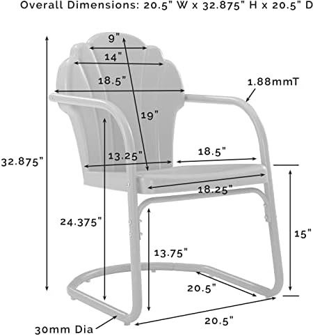Мебел Кросли мебел CO1029-BL-лалиња Ретро надворешно метал 2-парчен сет на фотелја, пастелно сино сатен