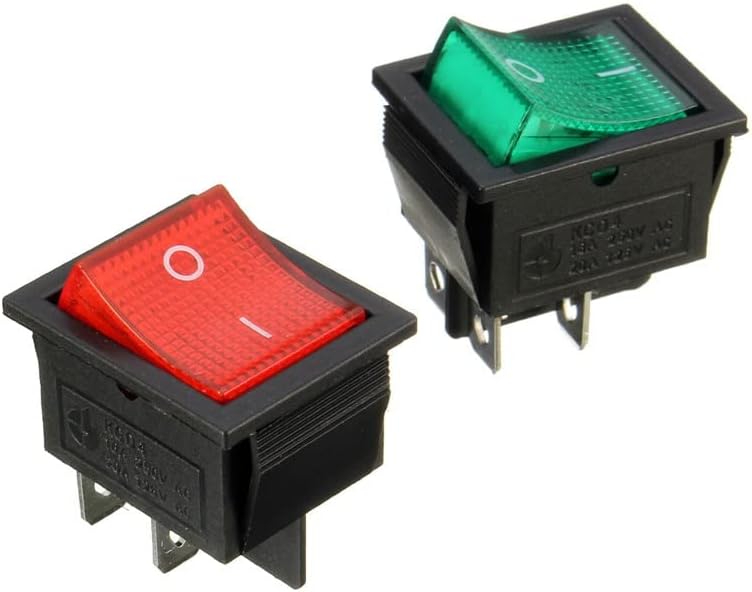 5pcs DPST Rocker Switch Switch Switch I/O 4 пинови со светло црвена зелена 15A 250VAC,