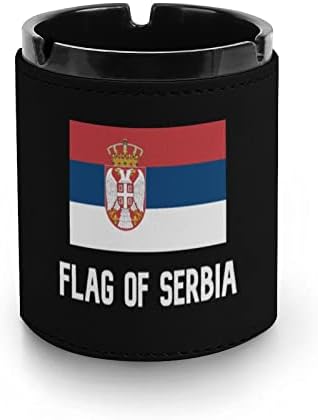 Знаме на Србија кожа од пепел, преносна тркалезна цигара од цигари за пепел за домашни канцеларии украсни