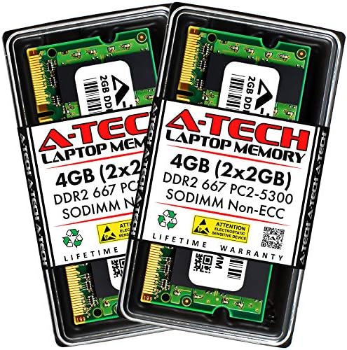 A-Tech 4GB DDR2 667MHz SODIMM PC2-5300 1.8V CL5 200-PIN Не-ECC Необичен лаптоп RAM меморија за надградба на меморијата