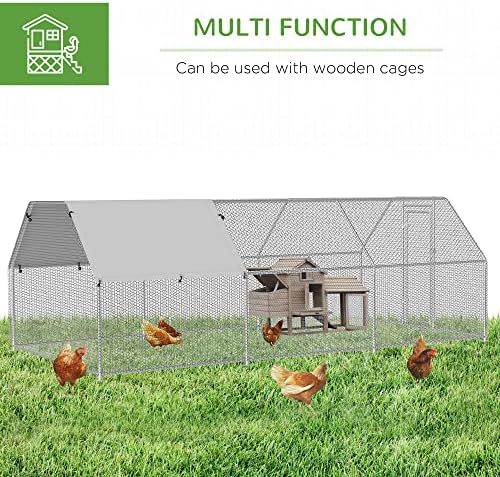 Павхут 18,5 'метално пилешко кокошарник работи со покрив, прошетка со пилешко кокошка ограда, пилешко куќа пилешко кафез на отворено пилешко