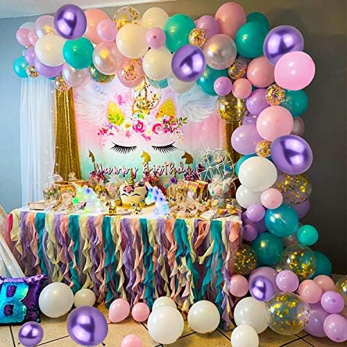 110 парчиња балони Арх и сирена балони Гарланд комплет （злато конфети бело светло виолетова розова нане зелена латекс балони сет） за свадба бебе