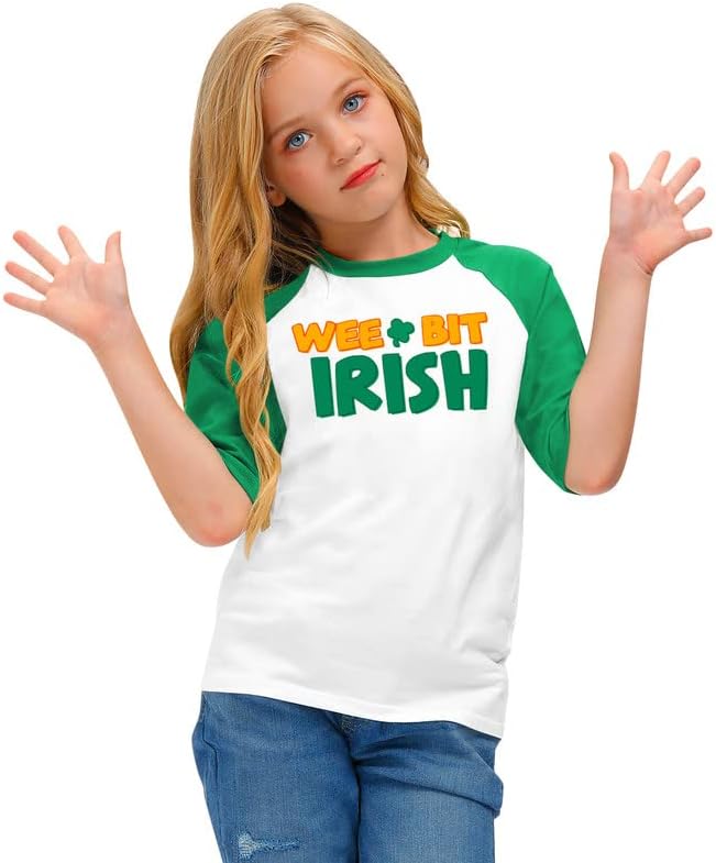 Денот на Денот на Денот на Свети Патрик, Бесербај Унисекс, Среќа Шамрок Раглан, маица со ирска детелина од 1-10 години