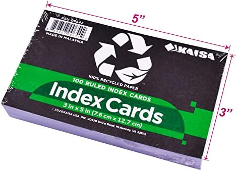 Индекс картички Каиса - сет од 600 брои, владее и неотворено, 3x5 инчи, густ и издржлив картон, идеален за земање белешки, картички за рецепти