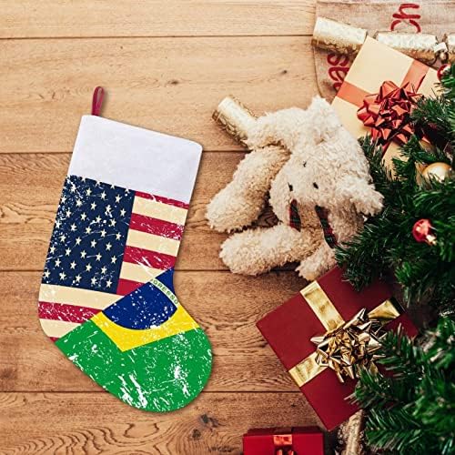 Американско и бразилско ретро знаме Божиќно висечки порибување симпатична санта чорап за украси за украси на дрво украси подароци