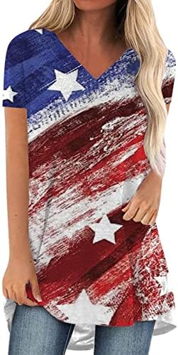 4-ти јули во САД знаме Туники за жени скријте ја стомачната маичка лето секојдневен празник за кратки ракави на кратки ракави нагоре на врвот