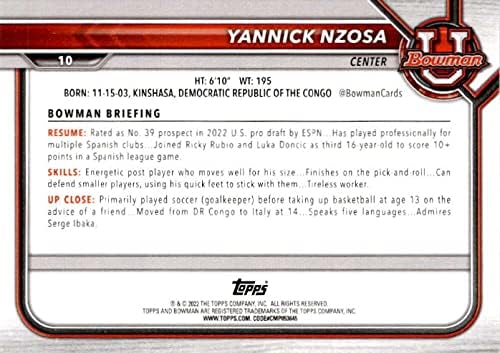 Yannick Nzosa RC 2021-22 Bowman University Basketball 10 Rookie NM+ -MT+ NBA NCAA кошаркарски лак/XRC