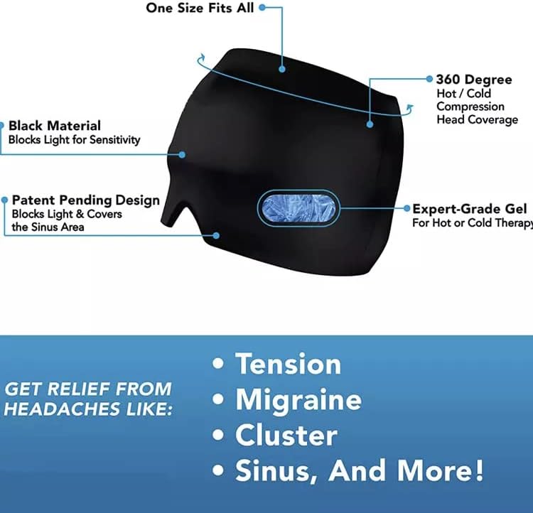 АЛНА главоболка/мигрена Ослободена капа, ладна терапија маска за олеснување на мигрена, удобна и маскава ледена пакет маска за