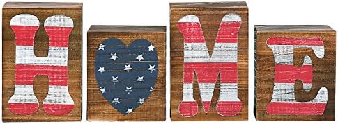 Mygift патриотски рустикален дрвен блок букви, декоративни мантили и таблети американско знаме дома знак совршен за ден на ветерани
