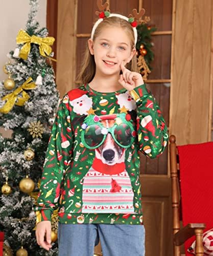Lovekider деца грда божиќна џемпер кошула смешна 3D XMAS Pullover Sweatshirt Inner Fleece Size 4-16