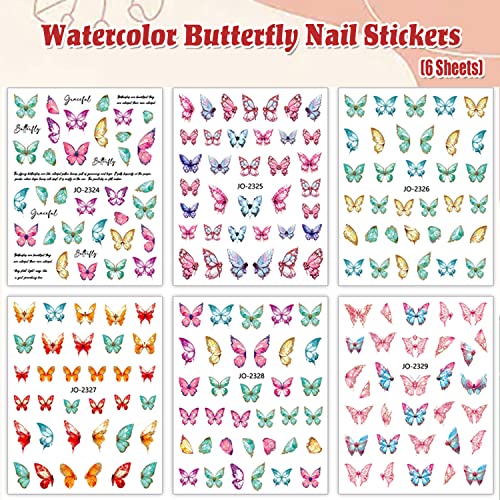 Налепници за уметност од пеперутка за нокти декорации пролетни украси за нокти шарени акварели од пеперутка крилја дизајн сјајно елегантно снабдување со нокти 3D с