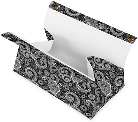 Црно -бела шема на пајсли, кутија за ткиво, кутија со кутија за кожени ткива, правоаголен организатор