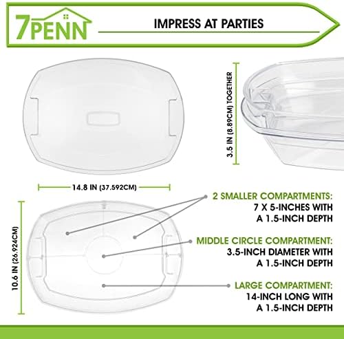 7penn акрилен мезе за сервисирање - 4 одделение Транспарентен разладен чинија за сервирање со капакот на ледениот фиока за летање