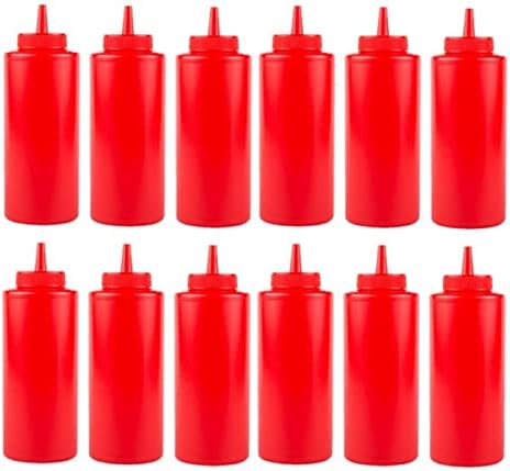 Соро Најважен-Сет од 12-Црвени Пластични Шишиња За Стискање На Зачини 12 мл. Совршен за Кечап Сосови ЗА СКАРА Сируп Зачини и Преливи