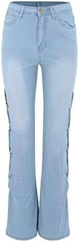 Женски на панталони високи запалени панталони за украсување фармерки метални обични тенки женски тексас панталони на тексас