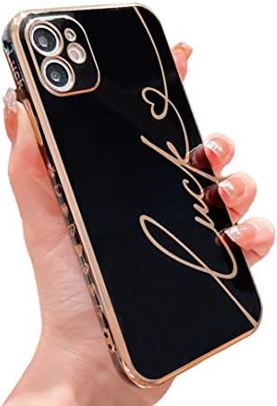YKCZL Компатибилен со Iphone 11 Случај, Луксузни Позлата Работ Симпатична Среќа Срце Љубов Писмо Графички Целосна Камера Заштитен Заден Капак