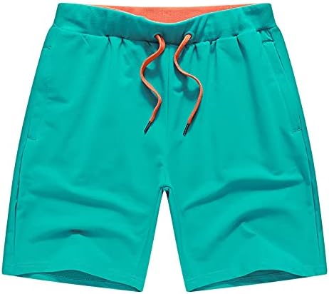 Летни спортски шорцеви на Niuqi летни памучни шорцеви за контраст со ребрести ленти од половината и џеб од задниот дел