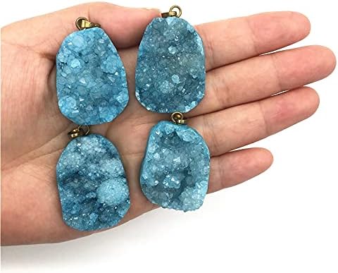 Ruitaiqin Shitu 1pcs Blue Titanium Aura Electroplating Cluster Geode Quartz Crystal Stones приврзок накит Изработка на DIY Декоративни