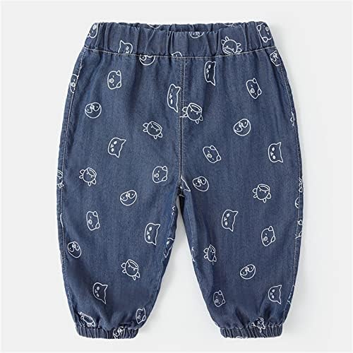 Детска крава печати панталони за момчиња девојки слатки еластични половини летни фармерки опуштено вклопување на панталони со тексас