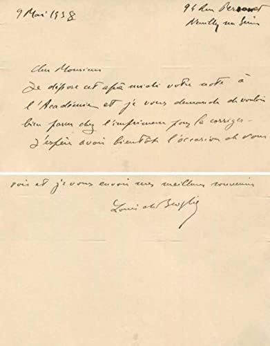 Нобелова награда 1929 година физичар Луис-Виктор де Брогли Автограмско писмо потпишано и монтиран