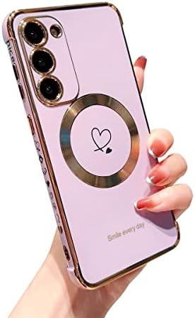Хосгор Компатибилен Со Куќиштето Magsafe Galaxy S23 Плус, Симпатичен Дизајн На Срцето Со Безжично Полнење и Заштита На Објективот За Жени Мека