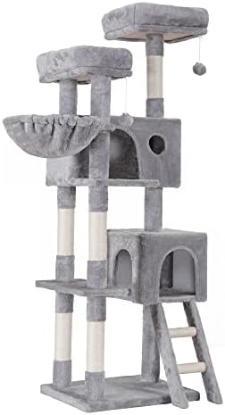 Heybly Cat Tree, Cat Tower за затворени мачки, мулти-ниво на мебел за мачки кондо за големи мачки со 2 плочи кадифен перч, пријатна