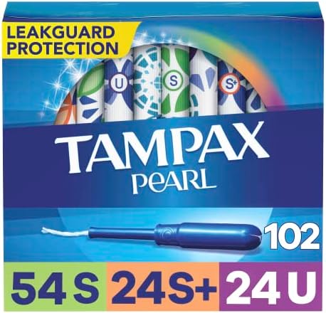 Tampax Pearl Tampons Trio Pack, Super/Super Plus/Ultra Absorbency со пластична апликација без БПА и плетенка со протекување, неценети, 34 брои x 3 пакувања