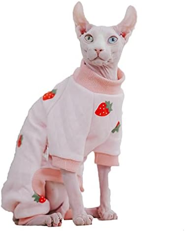 Сфинкс облека за мачки зима згусне загреани три слоја на воздухот памук висока јака четири нозе Худи скок со слатка јагода облека мачка
