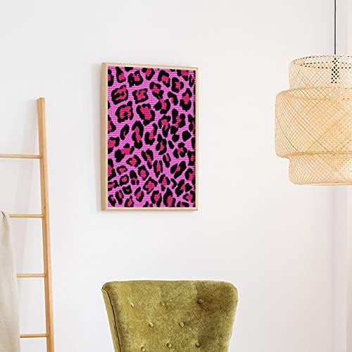 Пинк леопард печати 5д дијамантски сликарство со целосна вежба за вез за вез за везници слики уметност занает за домашен wallиден декор 12 x16