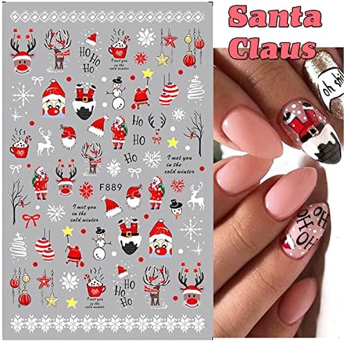 5 чаршави Божиќни нокти налепници за зимски нокти декорации снегулки снежен човек Дедо Мраз Клаус Xmas elk Penguin Симпатична дизајн за нокти за нокти 3Д самолепливи украс