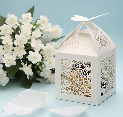 Krismile 50 пакет бела елегантна пеперутка Топ ласерска исечена розета роза бонбони фаворит кутија невестински кутии за подароци
