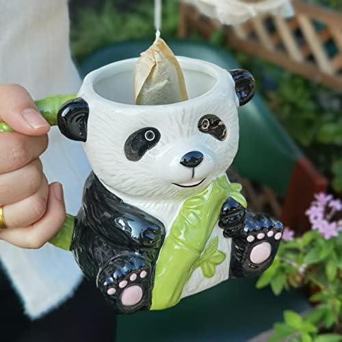 Pulchritudie Panda 17oz керамички чај од чај од кафе, рачно насликана
