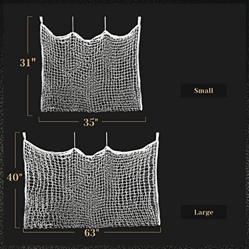 Блумоак Бавна Мрежа За Сено Без Јазли со 2 Карабински Клипови За Коњи/Мека Рамна Висечка Торба За Сено Со Голем Капацитет За Целодневно Хранење