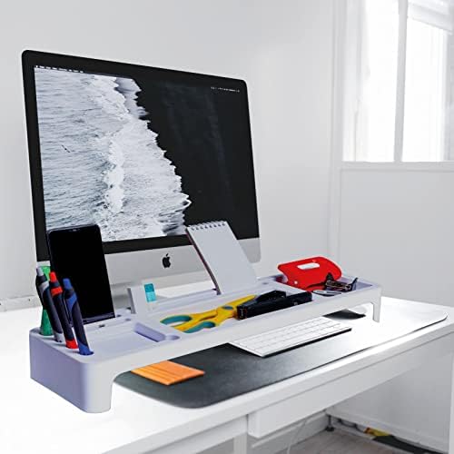 Чиста биро, компактен организатор на биро за да ја задржи вашата работна маса уредна и уредна- вклучува држач за таблети и телефон, црна и бела боја